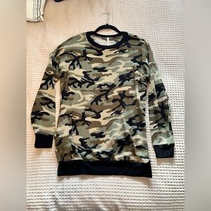 Camo Crewneck Waffle Knit Henley